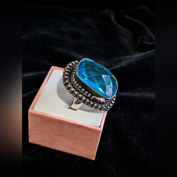 SOLD! Handcrafted Blue Topaz Boho Ring (Lab created) - Picture 13 of 16